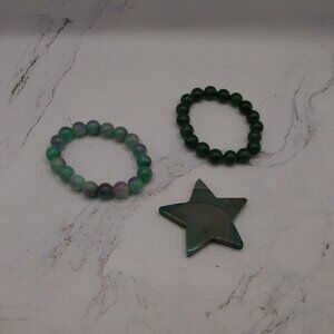 Jade Beaded Bracelets and Polished Jade Star Carving Set Natural Gemstone